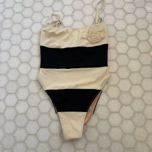 Same Swim Striped Tan and Black Women Swim One Piece